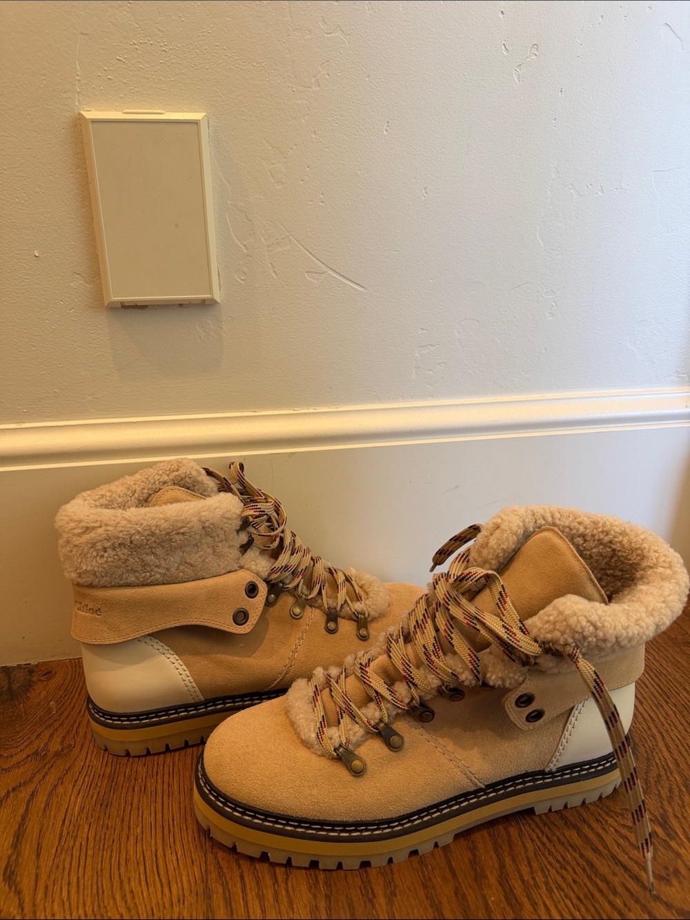 See By Chloé Tan Suede Shearling-Lined Winter Boots